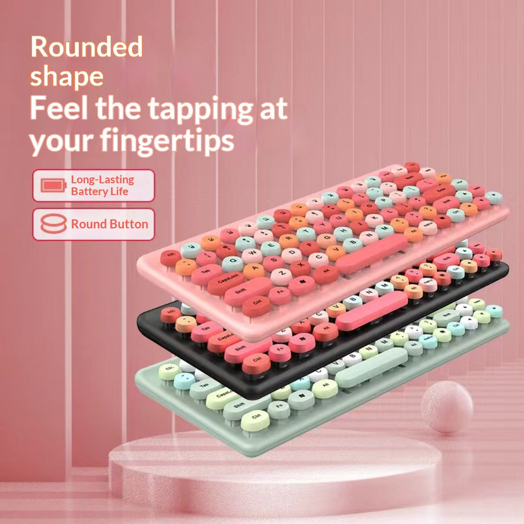 Compact, Mini Wireless Portable Colorful Retro Polka-Dot Key-Mouse Combo