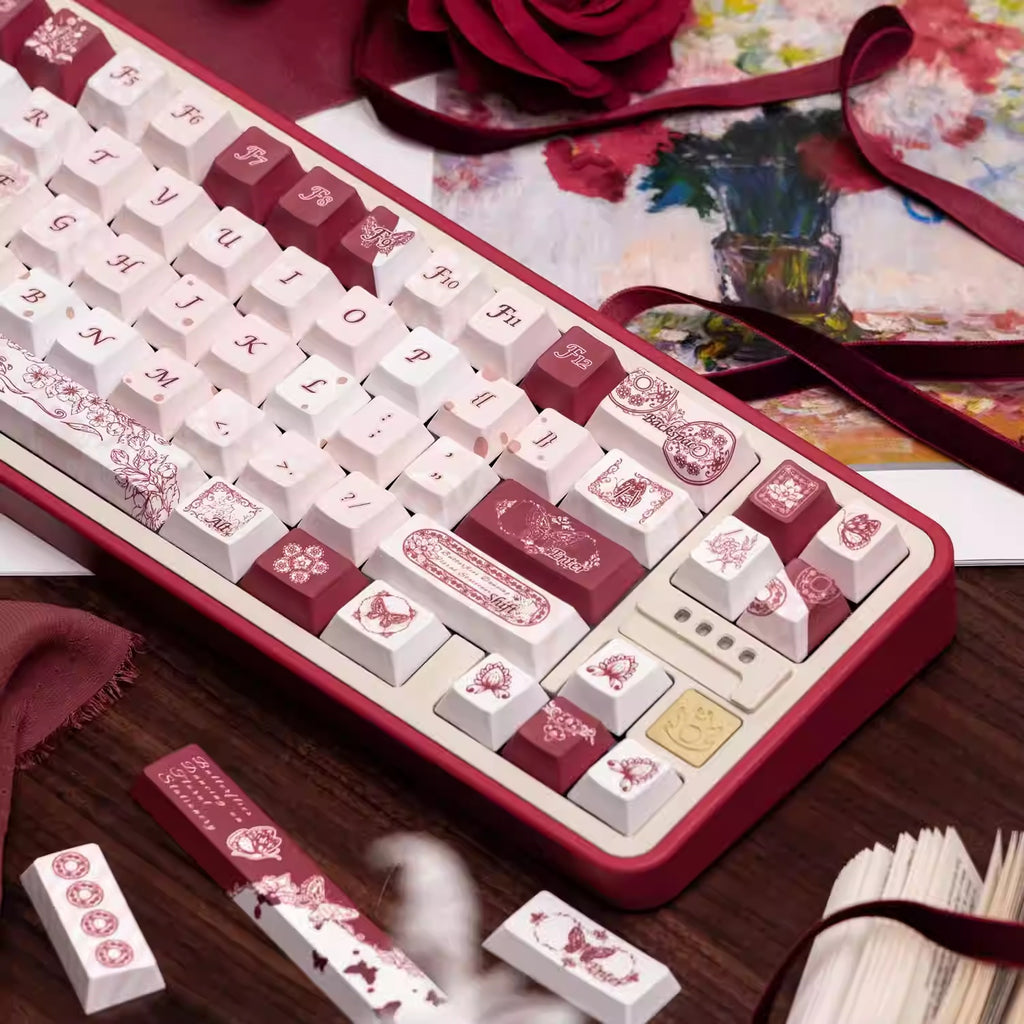 Butterfly Flower Note Original PBT Five-sided Dye-sublimation Mechanical Keyboard Keycaps