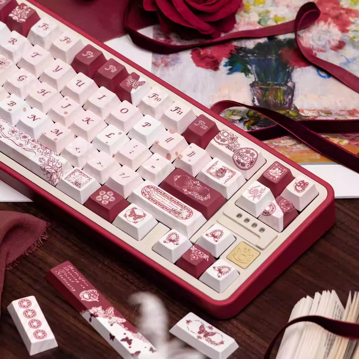 Butterfly Flower Note Original PBT Five-sided Dye-sublimation Mechanical Keyboard Keycaps