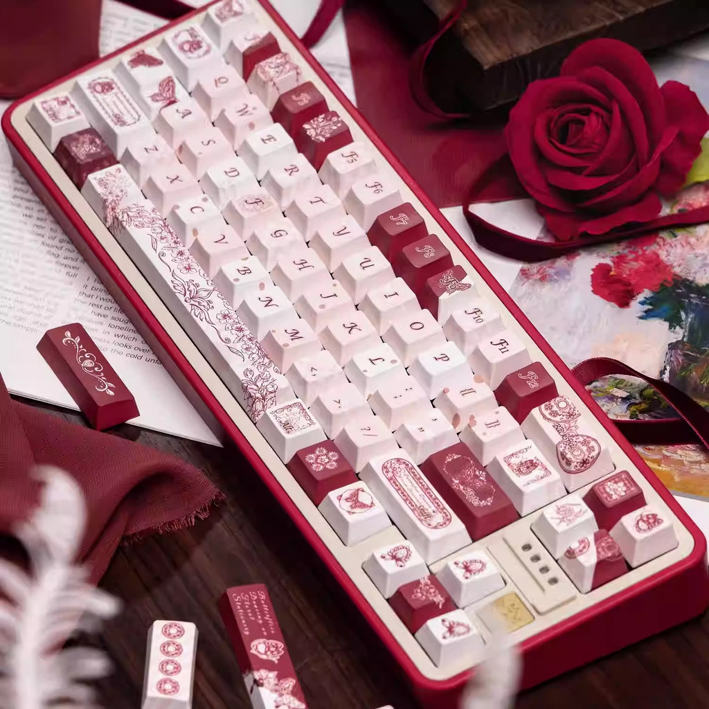 Butterfly Flower Note Original PBT Five-sided Dye-sublimation Mechanical Keyboard Keycaps