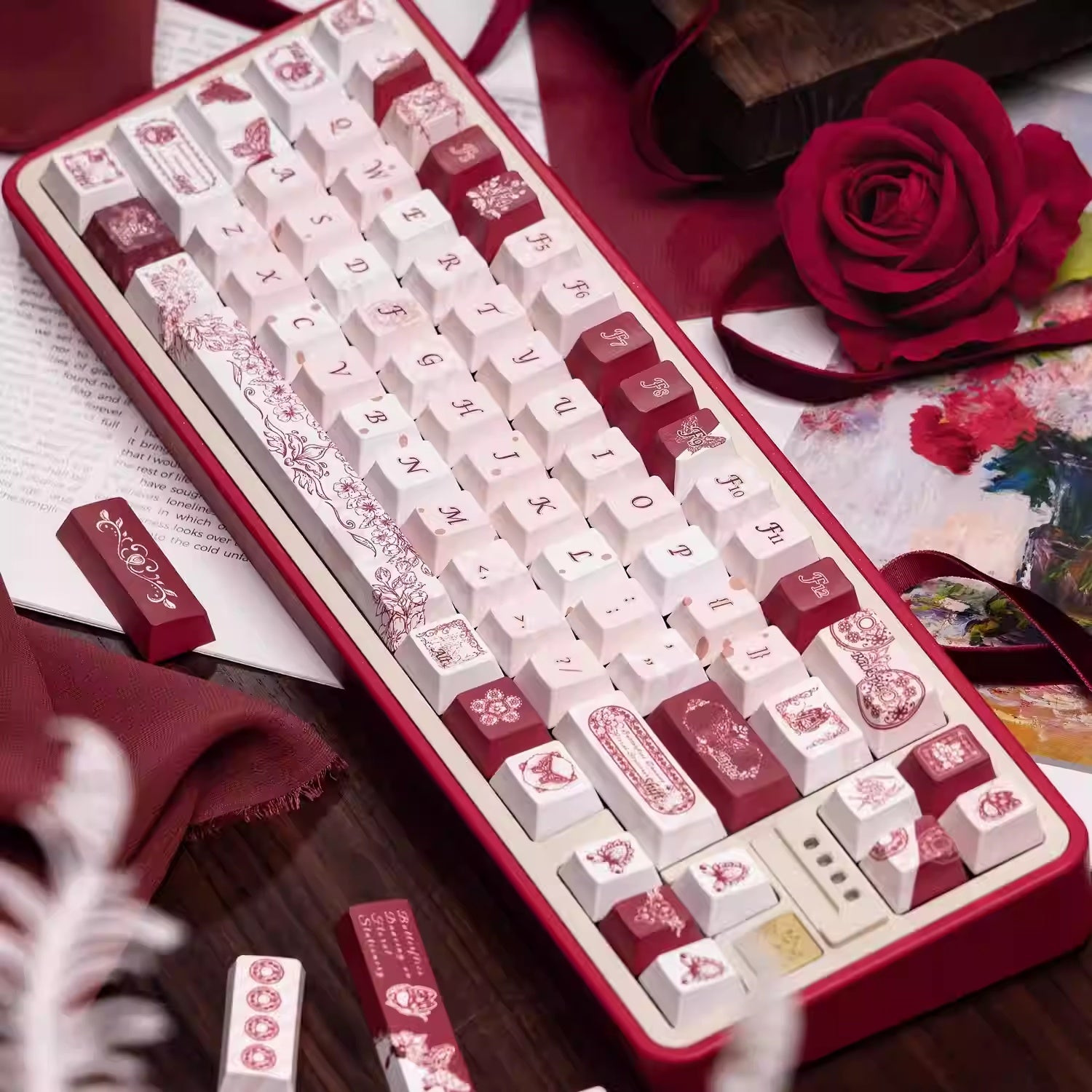 Butterfly Flower Note Original PBT Five-sided Dye-sublimation Mechanical Keyboard Keycaps