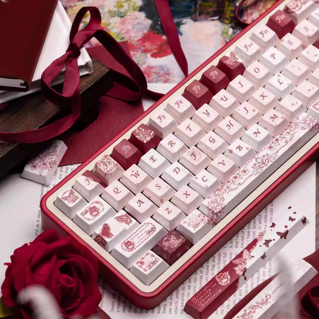 Butterfly Flower Note Original PBT Five-sided Dye-sublimation Mechanical Keyboard Keycaps