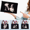 Women's Cosmetic Makeup Bags Female Organizer Pink Flower 26 Letters School Pencil Cases Carrying Bag for Coin Purse