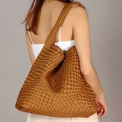 2PC/SET Fashion Hobo Bag Handmade Woven Casual Female Handbag Large Capacity Neoprene Tote Bag Women Shoulder Bag Neoprene Weave