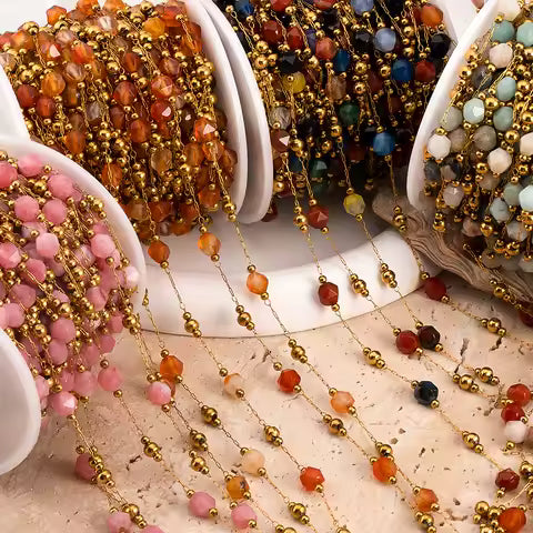 0.5 Meter 1 Meter Stainless Steel Irregular Stone Beaded Chain for DIY Boho Necklaces Handmade Bracelets Jewelry Making Supplies