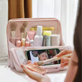 1 Piece Vertical Travel Makeup Bag, Magnetic Foldable Design, with Makeup Brush Compartment, Portable Toiletry Bag/Makeup Pouch