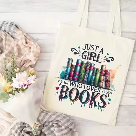 "I'm with The Banned" Funny Canvas Tote Bag Women Wildflower and Books Shopping Bag Vintage Teacher Reusable Female Shoulder Bag