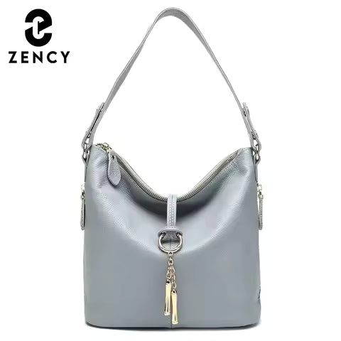 Zency Elegant Blue Women Shoulder Bag 100% Genuine Leather White Hobos Handbag Lady Messenger Purse Charm Lock Decoration Red