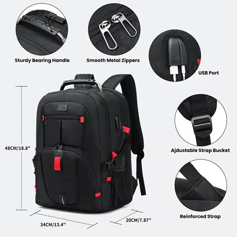 Large-Capacity Backpack 30L Men Portable Casual Backpack Multiple Compartments Anti-Theft Design Laptop Bag Zipper Daypack