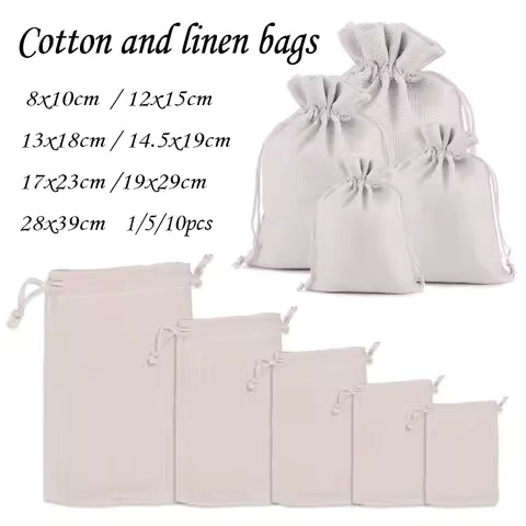1-10pcs Linen Drawstring Bags Jute Pocket Gift Bags For Home Wedding Party Gift Packaging Pouches DIY Candy Biscuit Storage Bags