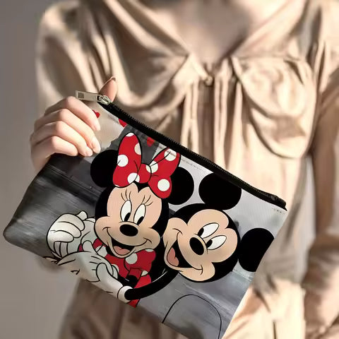1 Piece Disney Mickey Mouse and Minnie Mouse Cosmetic Bag - Jewelry Storage Bag, Perfect Travel Zipper Storage Bag - Fun Birthday Gift