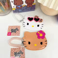 Lovely Beach Style Cartoon Hello Kitty Meal ID Card Case Card Holder Black Skin Beach Kitty Coin Purse Crossbody Storage Bag