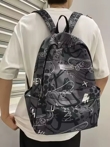 Backpack men's graffiti backpack leisure student bag multifunctional outdoor travel bag