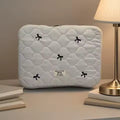 1 light grey laptop storage bag with corrugated quilted bow embroidery tablet bag, suitable for 13/14-inch iPad laptop case