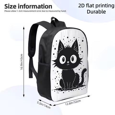 1 cute black cat printed backpack - lightweight large-capacity schoolbag, adjustable shoulder straps, travel backpack