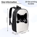 1 cute black cat peek backpack, light casual large capacity day backpack, adjustable shoulder strap, zipper seal, printed lining