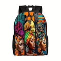 1 African Women's Art Printed Backpack - Lightweight Foldable School Bag with Adjustable Shoulder Strap and Zipper Open
