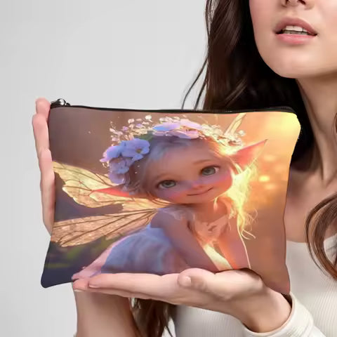 "Elf girl" Print Premium Zippered Makeup Bag Large Capacity Cosmetic Organizer Travel Toiletry Bag for Women Girls Design