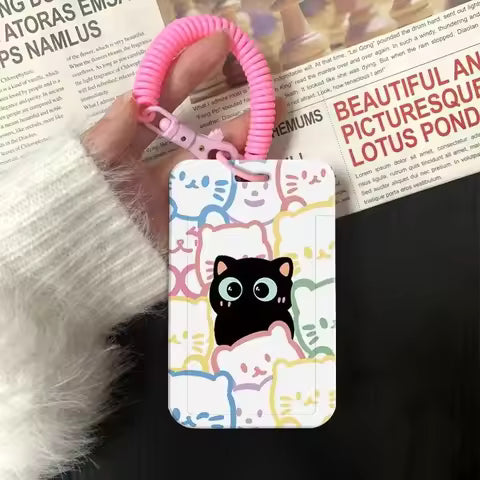 1 Pc Worker Card Holder Lanyard Cute Cat Card Holder for Student Korean Fashion Kawaii Cat Kpop Idol Photocard Holder Portable