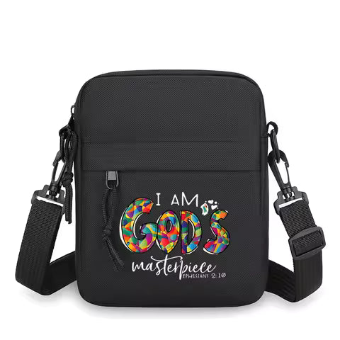"I Am God's Masterpiece" Men Women Small Crossbody Bag Fashion Lightweight Zipper Messenger Bag Christianity Jesus Shoulder Bag