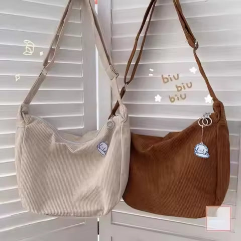 1 Pcs Casual Shoulder Bag Large Capacity Lazy Style Handbag Women Solid Color Corduroy Crossbody Bag Fashion Korean