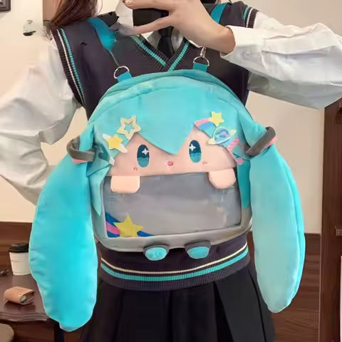 13 Inches Hatsune Miku Cute Cartoon Large-capacity Girl Cartoon Sweet Print Student Big Mouth Shoulder Crossbody Backpack