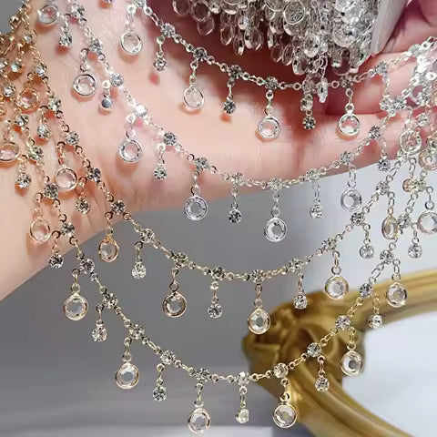 0.5/1/2M Tassel Rhinestone Transparent Glass Copper Chain Retro Suitable For DIY Clothing Bracelet Necklace Jewelry Accessories