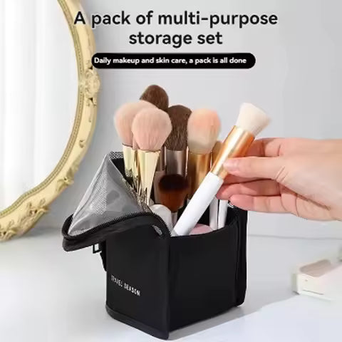 1 Pc Stand Cosmetic Bag for Women Clear Zipper Makeup Bag Travel Female Makeup Brush Holder Organizer Toiletry Bag