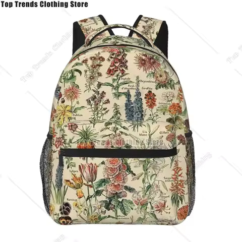 Vintage Flower Poster Backpacks Boys Girls Bookbag Children School Bags Cartoon Kids Rucksack Shoulder Bag Large Capacity