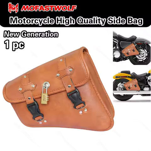 PU Leather Motorcycle Saddlebags Side Tool Bag Luggage Saddle Bag for Harley Sportster XL 883 Hugger Universal Fit