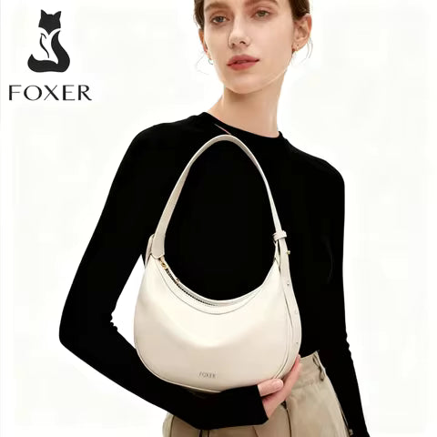 FOXER Brand PU Leather Women's Shoulder Bag 2026 Fashion Lady Crescent Luxury Design Half-moon Handbag Crossbody Bag Girl Gift