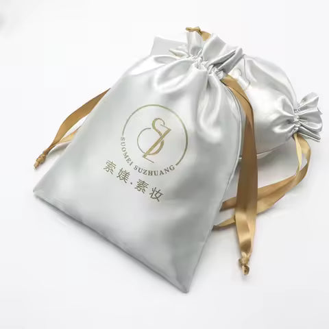 (50pcs/lot) Satin Drawstring Bag Gift Packaging Wedding Jewelry Cosmetic Cute Cellphone Storage Pouch Customize Size & Logo