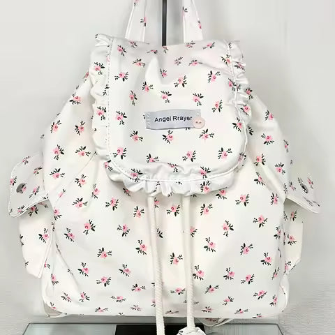 1 Korean floral bag female small fresh girl commuter backpack with large capacity backpack