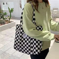 1 Black and White Checkerboard Patterned Shoulder Bag for Women Female Shopping Tote Bag Fashionable Canvas Bag Handbag