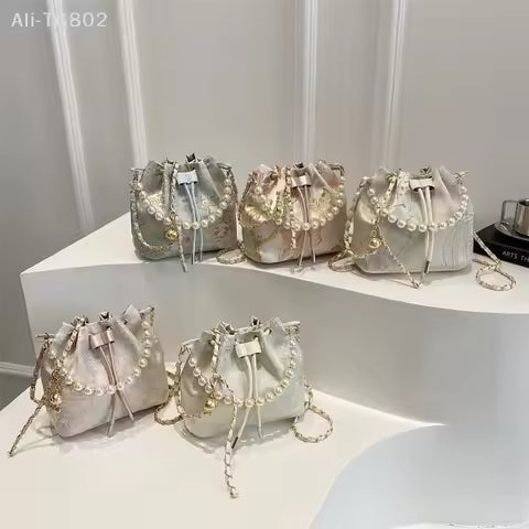 1 Piece Fashion Ladies Bucket Bag New Chinese Style Pearl Women Handbags Luxury Shoulder Crossbody Bags