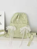 1 lace flower beaded backpack, schoolbag drawstring crossbody bag, large capacity lightweight bag