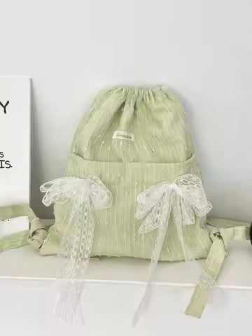 1 lace flower beaded backpack, schoolbag drawstring crossbody bag, large capacity lightweight bag