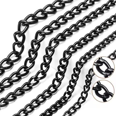 1 Meter Durable Metal Black Twisted Chains for DIY Necklace Bracelet Jewelry Making Clothing Bags Component Accessories Supplies