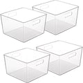 4-Pack Clear Plastic Storage Bins with Handles, 11x11 Acrylic Organizer for Pantry, Closet & Kitchen