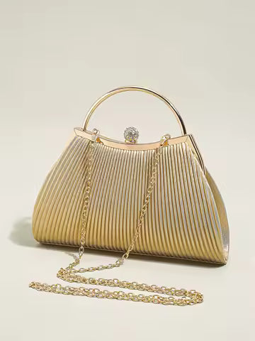 1 PC Ruched Evening Bag For Women, Top Ring Clutch Purse, Rhinestone Decor Handbags For Wedding Prom Dinner