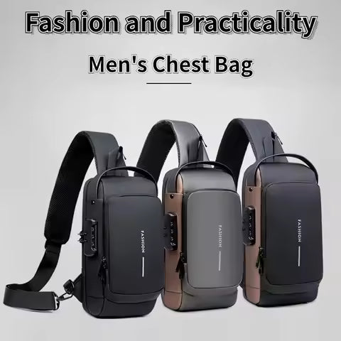 NEW Men Fashion Chest Bag Anti-theft Tape Portable Backpack with USB Charging Port Male PU Shoulder Outdoor Sports Crossbody Bag