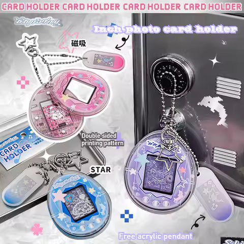 1 Inch Photo Card Holder keychain Sweet Style Kpop Idol Photocard Cover Case Vintage ID Family Picture Holder Student Supplies