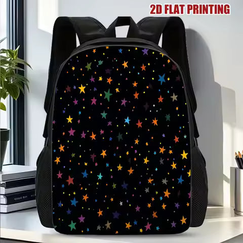 1 Colored Star Black Backpack | Trendy Versatile, Perfect for Excursions and City Trips, Casual Style, Hand Wash Care