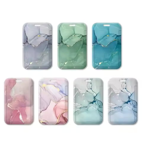 1 Pc Marble Color Card Holder Case Creative Student ID Bus Card Holder with Keychain Lanyard Office Worker Card Protector