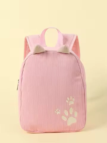 Girls Pink Paw Pattern Cartoon Ear Decor Classic Backpack
