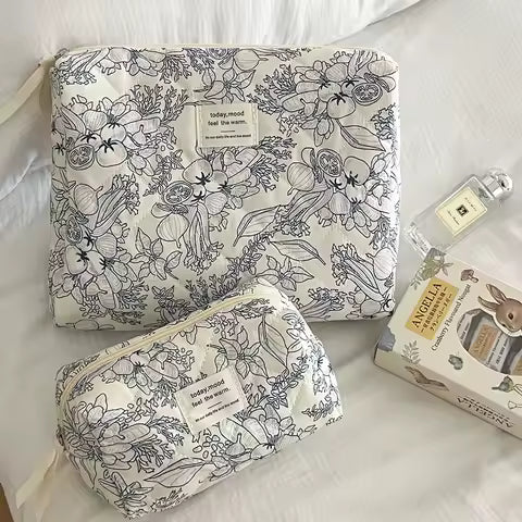 Wholesale Vintage Flower Women Cosmetic Bag Portable Zipper Makeup Travel Organizer Female Handbag Toiletry Quilting Pouch