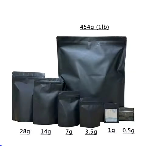 0.5g 1g 3.5g 7g 28g 1 Pound Black Matte Smell Proof Pouch Soft Touch Empty Zipper Lock Snack Package 3.5 Storage Packaging Case