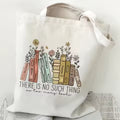 "I'm with The Banned" Funny Canvas Tote Bag Wildflower and Books Shopping Bag Vintage Teacher Reusable Female Women Shoulder Bag