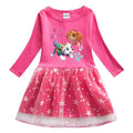 Hot Paw Patrols Girl Party Dress Kawaii Anime Figure Everest Skye Cosplay Cartoon Mesh Long-Sleeved Princess Dress Girls Clothes