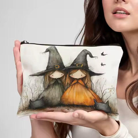 "Witch" Print Durable Zippered Makeup Bag for Travel Cosmetic Pouch with Multiple Pockets Women Toiletry Organizer Christmas